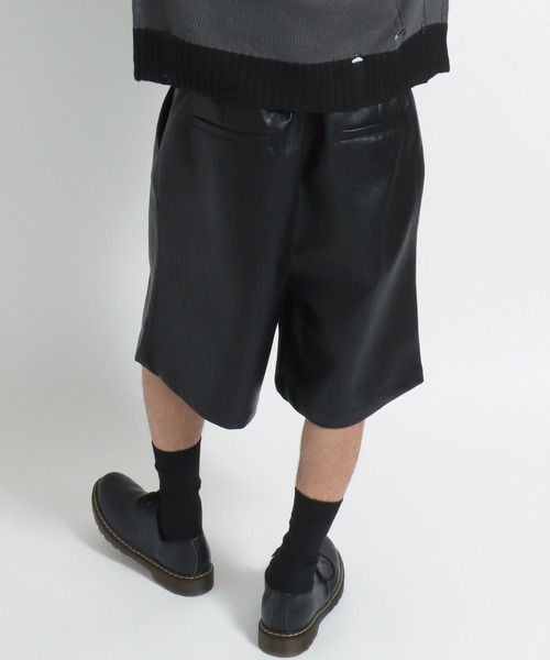 レザーパンツ ハーフ PUレザー メンズライク ワイドレッグ L3203 81pVSMs1h2L._UY350_.jpg