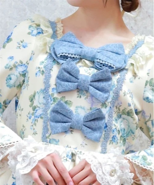 axes femme kawaii(アクシーズファムカワイイ)の「アンティークローズ柄ワンピ(ワンピース・レディース・ワイン/キナリ/グリーン・MEDIUM)」の7枚目の写真
