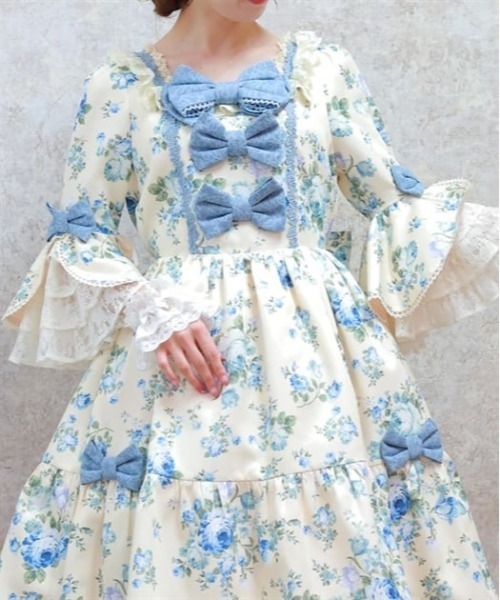 axes femme kawaii(アクシーズファムカワイイ)の「アンティークローズ柄ワンピ(ワンピース・レディース・ワイン/キナリ/グリーン・MEDIUM)」の9枚目の写真