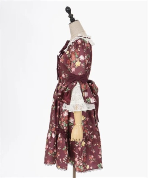 axes femme kawaii(アクシーズファムカワイイ)の「アンティークローズ柄ワンピ(ワンピース・レディース・ワイン/キナリ/グリーン・MEDIUM)」の18枚目の写真