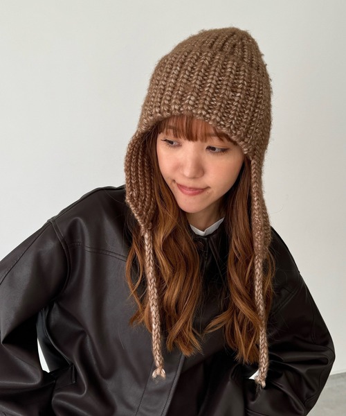 CANAL JEAN（キャナルジーン）の「El mar　あぜ編みフライトキャップ（ニットキャップ/ビーニー・レディース・ベージュ/グレー/アイボリー・ONE SIZE）」の3枚目の写真