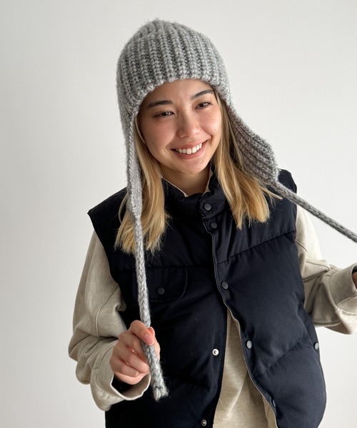 CANAL JEAN（キャナルジーン）の「El mar　あぜ編みフライトキャップ（ニットキャップ/ビーニー・レディース・ベージュ/グレー/アイボリー・ONE SIZE）」の4枚目の写真