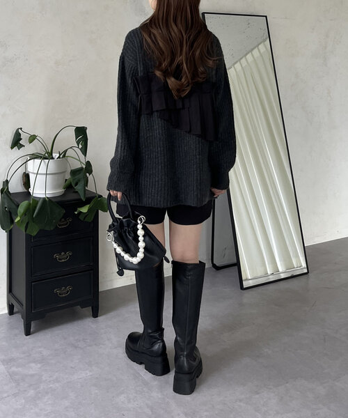 prose verse(プロズヴェール)の「アシメフリルドッキングニット(ニット/セーター・レディース・チャコールグレー/ホワイト系その他・LARGE/MEDIUM)」の20枚目の写真