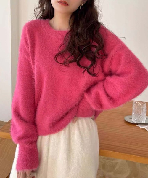 Girly Doll(ガーリードール)の「クルーネックシャギーニット(ニット/セーター・レディース・ブラック/ライトブルー/ベージュ/レッド/オフホワイト/ピンク/ライトグリーン/イエロー/ライトパープル/グレー系その他/ローズ/ダークグレー・F)」の12枚目の写真