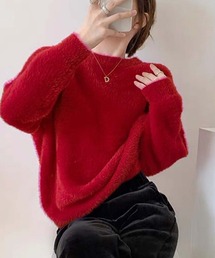 クルーネックシャギーニット