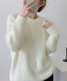 クルーネックシャギーニット