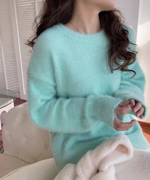 Girly Doll(ガーリードール)の「クルーネックシャギーニット(ニット/セーター・レディース・ブラック/ライトブルー/ベージュ/レッド/オフホワイト/ピンク/ライトグリーン/イエロー/ライトパープル/グレー系その他/ローズ/ダークグレー・F)」の14枚目の写真