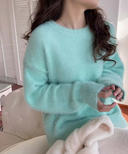 Girly Doll(ガーリードール)の「クルーネックシャギーニット(ニット/セーター・レディース・ブラック/ライトブルー/ベージュ/レッド/オフホワイト/ピンク/ライトグリーン/イエロー/ライトパープル/グレー系その他/ローズ/ダークグレー・F)」の13枚目の写真