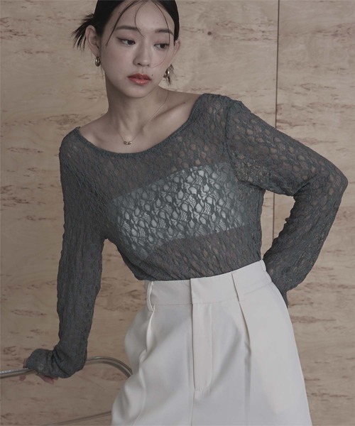 miette(ミエット)の「前後2wayUネックレーストップス(Tシャツ/カットソー・レディース・グレー/ミント/オレンジ/ピンク/ホワイト・FREE)」の2枚目の写真