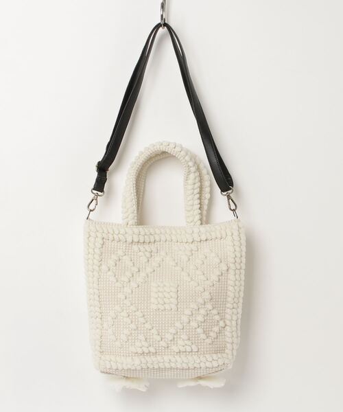 MAISON mou(メゾンムー)の「【Swaraj/スワラージ】JQ 2waySQトート(手織り)(トートバッグ・レディース・ホワイト/ライトピンク・FREE)」の1枚目の写真