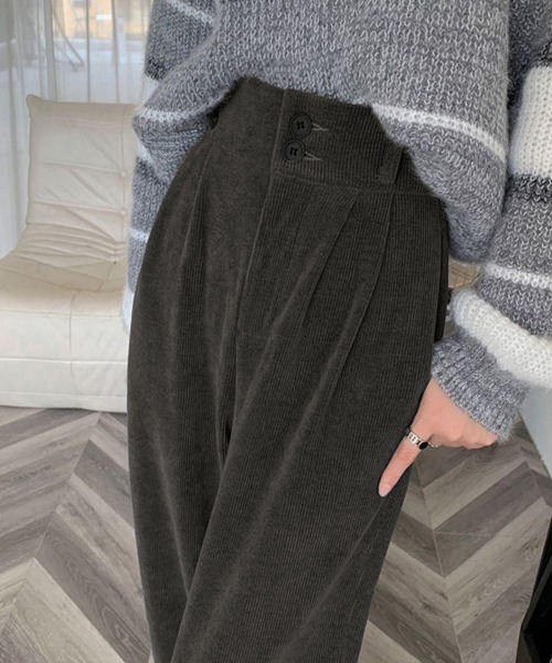 Miniministore(ミニミニストア)の「コーデュロイワイドパンツ 裏起毛ノーマル(スラックス・レディース・アイボリー系1/アイボリー系2/ブラック系1/ブラック系2/グレー系1/グレー系2/ブラウン系1/ブラウン系2・M/L/XL)」の3枚目の写真