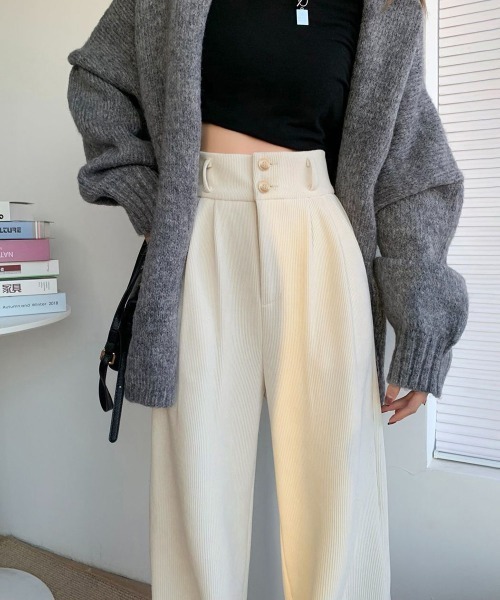 Miniministore(ミニミニストア)の「コーデュロイワイドパンツ 裏起毛ノーマル(スラックス・レディース・アイボリー系1/アイボリー系2/ブラック系1/ブラック系2/グレー系1/グレー系2/ブラウン系1/ブラウン系2・M/L/XL)」の7枚目の写真
