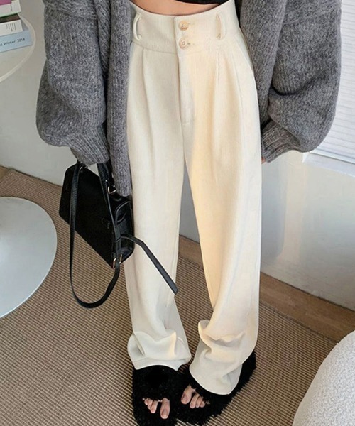 Miniministore(ミニミニストア)の「コーデュロイワイドパンツ 裏起毛ノーマル(スラックス・レディース・アイボリー系1/アイボリー系2/ブラック系1/ブラック系2/グレー系1/グレー系2/ブラウン系1/ブラウン系2・M/L/XL)」の8枚目の写真