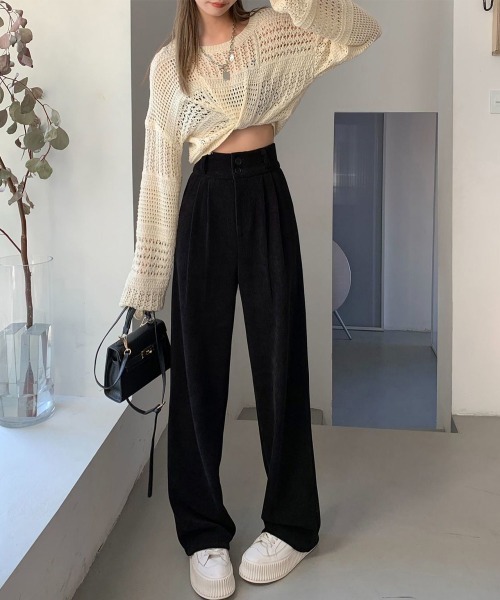 Miniministore(ミニミニストア)の「コーデュロイワイドパンツ 裏起毛ノーマル(スラックス・レディース・アイボリー系1/アイボリー系2/ブラック系1/ブラック系2/グレー系1/グレー系2/ブラウン系1/ブラウン系2・M/L/XL)」の9枚目の写真
