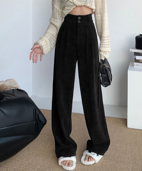 Miniministore(ミニミニストア)の「コーデュロイワイドパンツ 裏起毛ノーマル(スラックス・レディース・アイボリー系1/アイボリー系2/ブラック系1/ブラック系2/グレー系1/グレー系2/ブラウン系1/ブラウン系2・M/L/XL)」の10枚目の写真