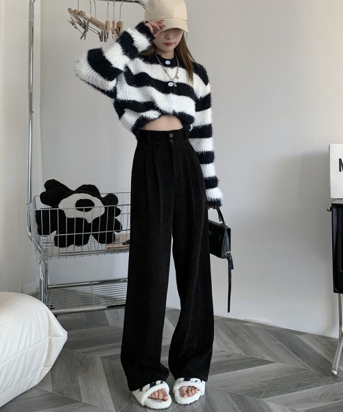 Miniministore(ミニミニストア)の「コーデュロイワイドパンツ 裏起毛ノーマル(スラックス・レディース・アイボリー系1/アイボリー系2/ブラック系1/ブラック系2/グレー系1/グレー系2/ブラウン系1/ブラウン系2・M/L/XL)」の11枚目の写真