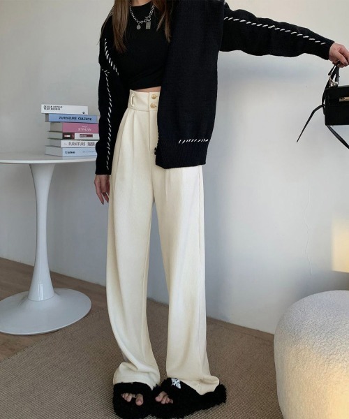 Miniministore(ミニミニストア)の「コーデュロイワイドパンツ 裏起毛ノーマル(スラックス・レディース・アイボリー系1/アイボリー系2/ブラック系1/ブラック系2/グレー系1/グレー系2/ブラウン系1/ブラウン系2・M/L/XL)」の15枚目の写真