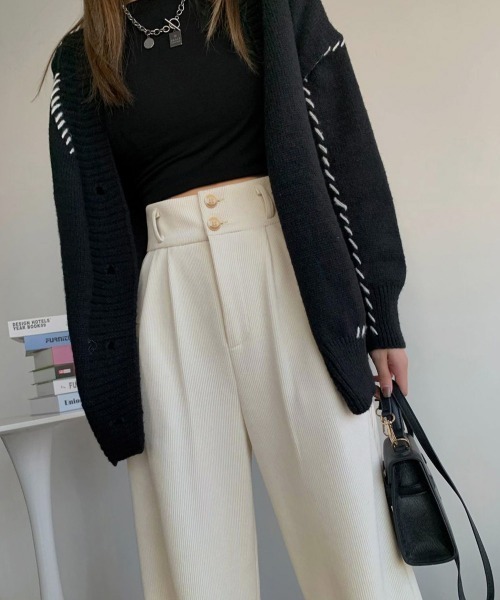 Miniministore(ミニミニストア)の「コーデュロイワイドパンツ 裏起毛ノーマル(スラックス・レディース・アイボリー系1/アイボリー系2/ブラック系1/ブラック系2/グレー系1/グレー系2/ブラウン系1/ブラウン系2・M/L/XL)」の16枚目の写真