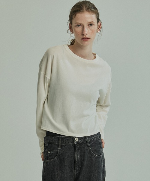 PUBLIC TOKYO（パブリックトウキョウ）の「【ZOZO限定予約受付中】コットンクロップドロンTEE（Tシャツ/カットソー・レディース・ホワイト/ブラック・FREE）」の6枚目の写真