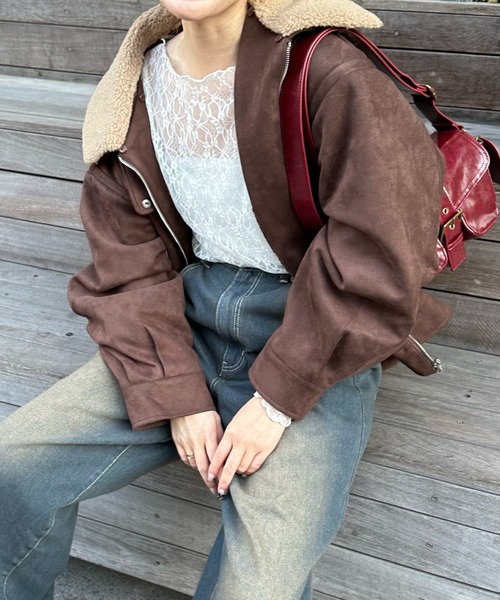 RAY CASSIN(レイカズン)の「キルティング中綿レザーブルゾン(ブルゾン・レディース・ベージュ系その他2/ブラウン/ブラウン系その他2・FREE)」の11枚目の写真