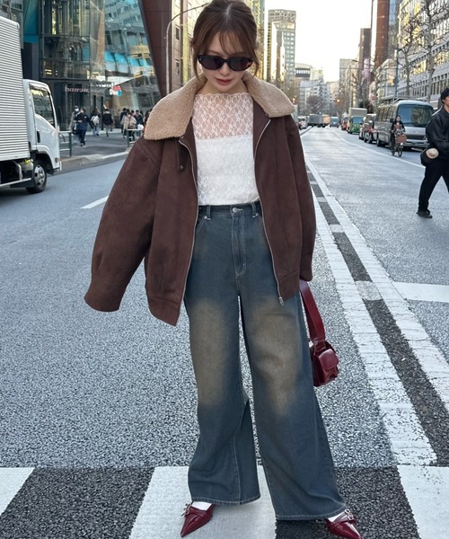 RAY CASSIN(レイカズン)の「キルティング中綿レザーブルゾン(ブルゾン・レディース・ベージュ系その他2/ブラウン/ブラウン系その他2・FREE)」の13枚目の写真