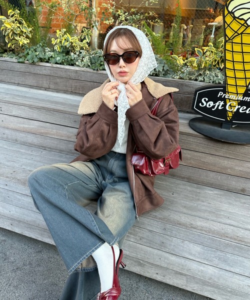 RAY CASSIN(レイカズン)の「キルティング中綿レザーブルゾン(ブルゾン・レディース・ベージュ系その他2/ブラウン/ブラウン系その他2・FREE)」の14枚目の写真