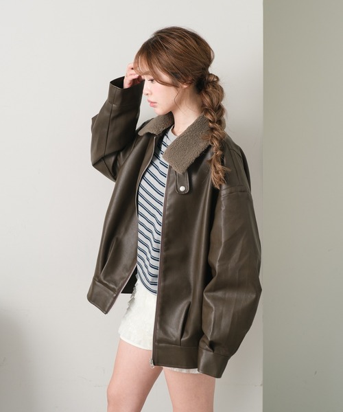 RAY CASSIN(レイカズン)の「キルティング中綿レザーブルゾン(ブルゾン・レディース・ベージュ系その他2/ブラウン/ブラウン系その他2・FREE)」の6枚目の写真