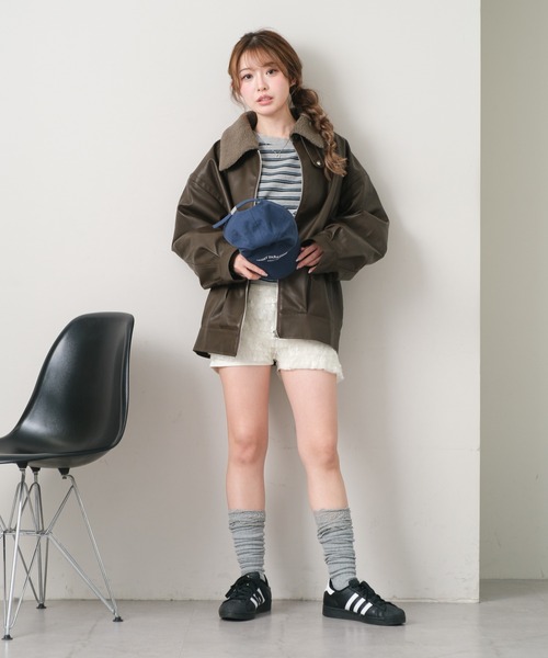 RAY CASSIN(レイカズン)の「キルティング中綿レザーブルゾン(ブルゾン・レディース・ベージュ系その他2/ブラウン/ブラウン系その他2・FREE)」の7枚目の写真