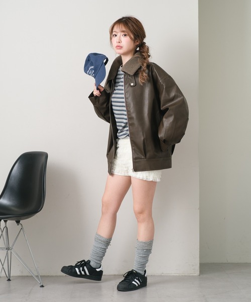 RAY CASSIN(レイカズン)の「キルティング中綿レザーブルゾン(ブルゾン・レディース・ベージュ系その他2/ブラウン/ブラウン系その他2・FREE)」の9枚目の写真