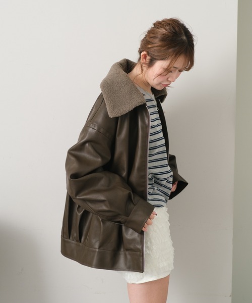 RAY CASSIN(レイカズン)の「キルティング中綿レザーブルゾン(ブルゾン・レディース・ベージュ系その他2/ブラウン/ブラウン系その他2・FREE)」の10枚目の写真