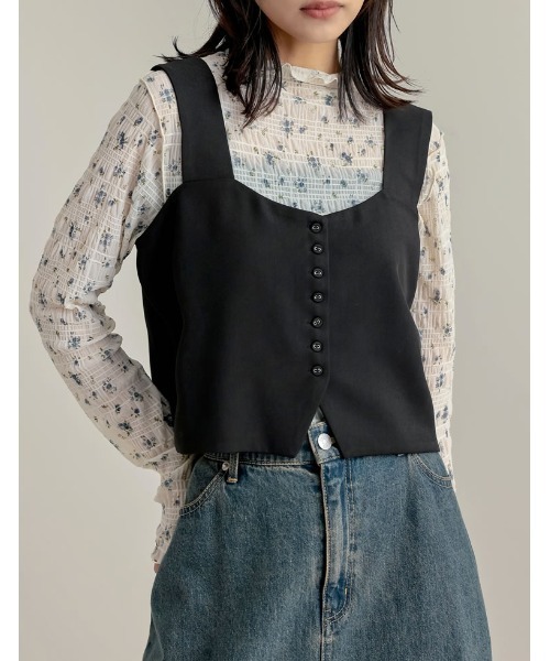 Re:EDIT（リエディ）の「[2025SS COLLECTION]前後2WAYストレッチミックスツイルビスチェ（ベスト・レディース・チャコールグレー/ブラック/ブラウン・MEDIUM/LARGE）」の3枚目の写真