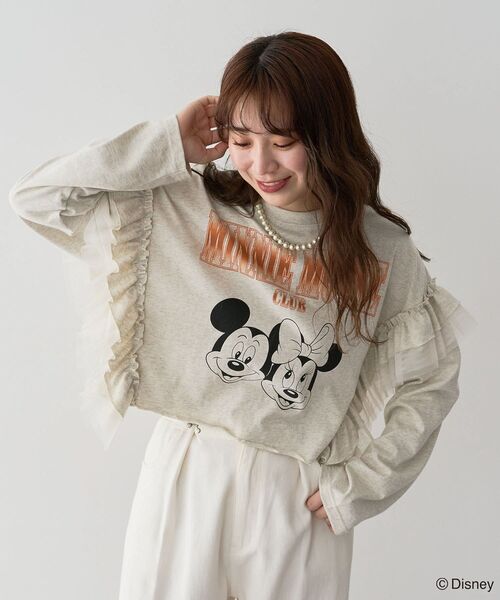 フリルショート袖トップス ミッキー＆フレンズ/袖フリルショート丈TEE（Tシャツ/カットソー