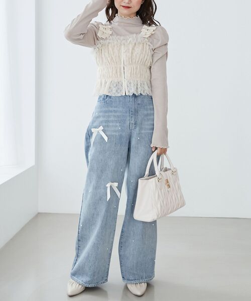MAJESTIC LEGON(マジェスティックレゴン)の「Ladyライクパワショルトップス(Tシャツ/カットソー・レディース・オフホワイト/ブラック/ピンク・MEDIUM)」の12枚目の写真