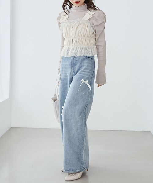 MAJESTIC LEGON(マジェスティックレゴン)の「Ladyライクパワショルトップス(Tシャツ/カットソー・レディース・オフホワイト/ブラック/ピンク・MEDIUM)」の13枚目の写真