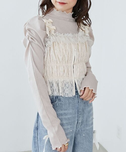 MAJESTIC LEGON(マジェスティックレゴン)の「Ladyライクパワショルトップス(Tシャツ/カットソー・レディース・オフホワイト/ブラック/ピンク・MEDIUM)」の15枚目の写真