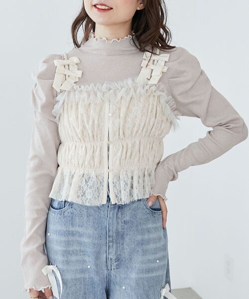 MAJESTIC LEGON(マジェスティックレゴン)の「Ladyライクパワショルトップス(Tシャツ/カットソー・レディース・オフホワイト/ブラック/ピンク・MEDIUM)」の4枚目の写真