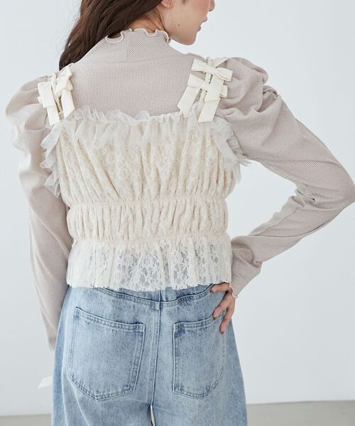 MAJESTIC LEGON(マジェスティックレゴン)の「Ladyライクパワショルトップス(Tシャツ/カットソー・レディース・オフホワイト/ブラック/ピンク・MEDIUM)」の6枚目の写真