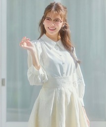 レース切替スリーブシャツブラウス