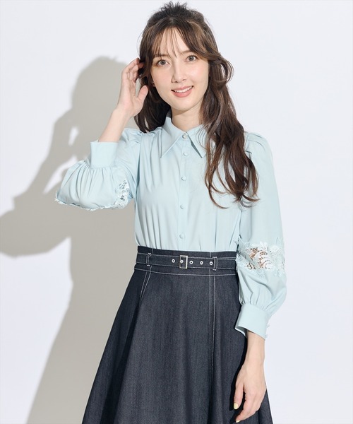 SWINGLE（スウィングル）の「レース切替スリーブシャツブラウス（シャツ/ブラウス・レディース・ネイビー/ミント/ピンク/ライトベージュ・FREE）」の15枚目の写真