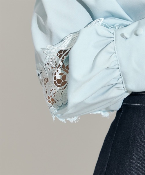 SWINGLE（スウィングル）の「レース切替スリーブシャツブラウス（シャツ/ブラウス・レディース・ネイビー/ミント/ピンク/ライトベージュ・FREE）」の19枚目の写真