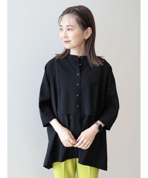 AMERICAN HOLIC（アメリカンホリック）の「【WEB限定】接触冷感バンドカラーチュニック（シャツ/ブラウス・レディース・アイボリー/ブラック・M/L）」の3枚目の写真