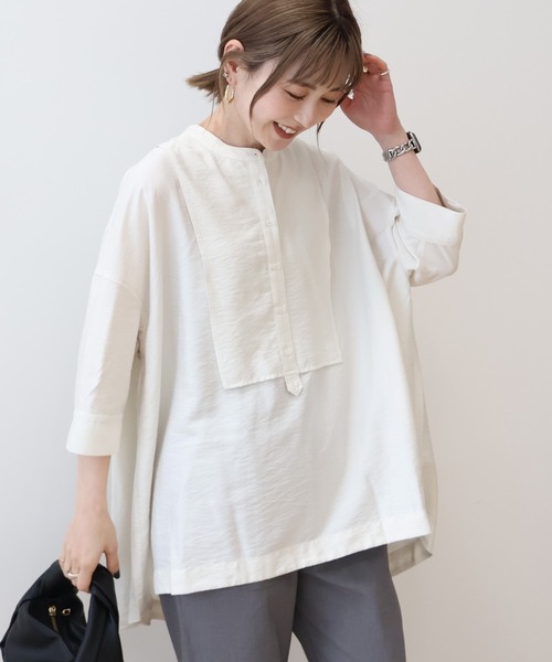 WEB限定】接触冷感バンドカラーチュニック（シャツ/ブラウス