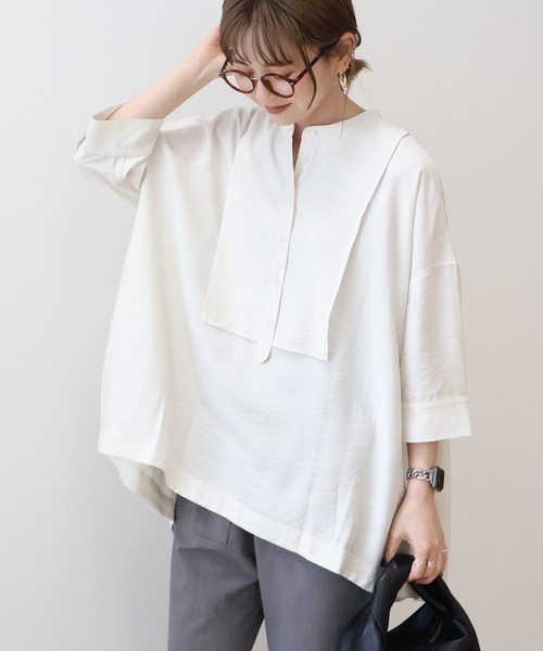 WEB限定】接触冷感バンドカラーチュニック（シャツ/ブラウス