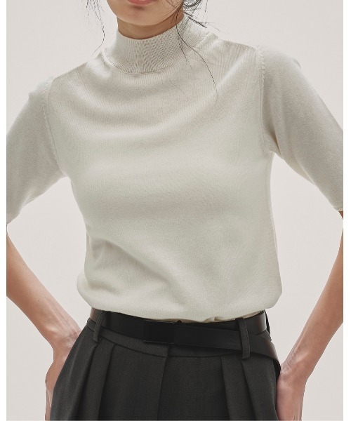 TODAYFUL(トゥデイフル)の「Halfsleeve Highgauge Knit(Tシャツ/カットソー・レディース・バーガンディー/キナリ/チャコールグレー・FREE)」の5枚目の写真