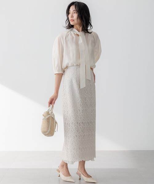 セール】【洗える】ジオメトリックレース Iライン スカート（スカート