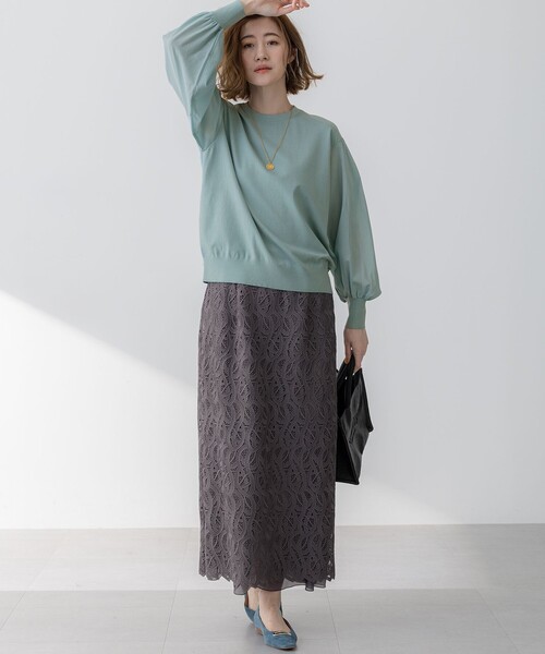 セール】【洗える】ジオメトリックレース Iライン スカート（スカート