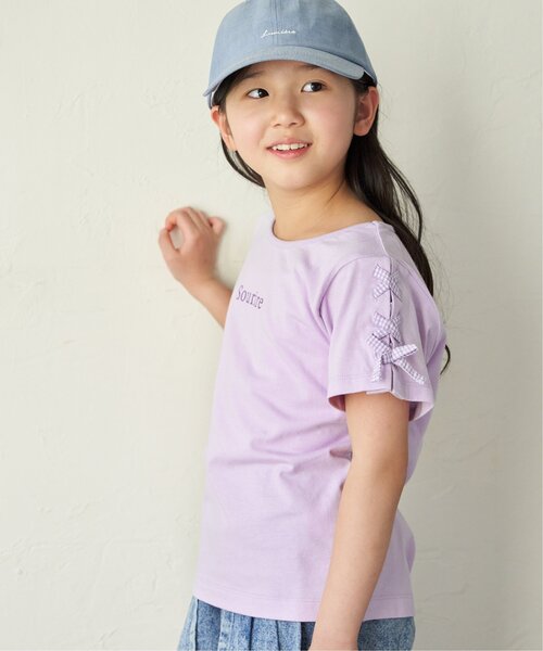 ikka(イッカ)の「袖ギンガムレースアップTシャツ(120~160cm)(Tシャツ/カットソー・キッズ・ダークラベンダー/オフホワイト/ミント・120/160/150/140/130)」の4枚目の写真