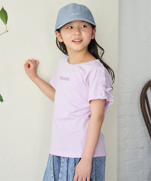 ikka(イッカ)の「袖ギンガムレースアップTシャツ(120~160cm)(Tシャツ/カットソー・キッズ・ダークラベンダー/オフホワイト/ミント・120/160/150/140/130)」の6枚目の写真