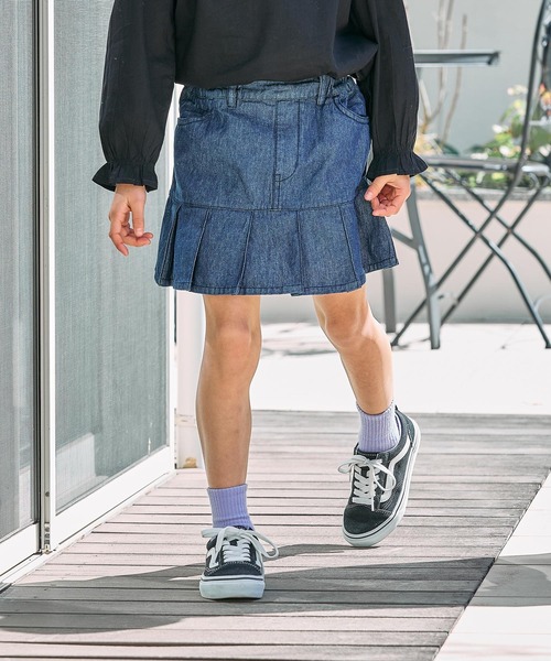 FOUND GOOD（ファウンドグッド）の「G/デニムプリーツSK（スカート・キッズ・ブルー系5/ネイビー・120cm/150cm/130cm/140cm）」の7枚目の写真