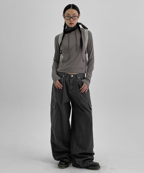 BLACKUP（ブラックアップ）の「[MADE] ビーニーカーゴ コットンパンツ（カーゴパンツ・レディース・アイボリー/チャコール・LARGE/SMALL/MEDIUM）」の10枚目の写真
